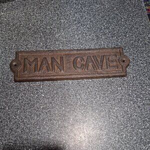 Rustic Man Cave Sign Cast Iron Door Plaque 8 1/2" x 2 1/4"